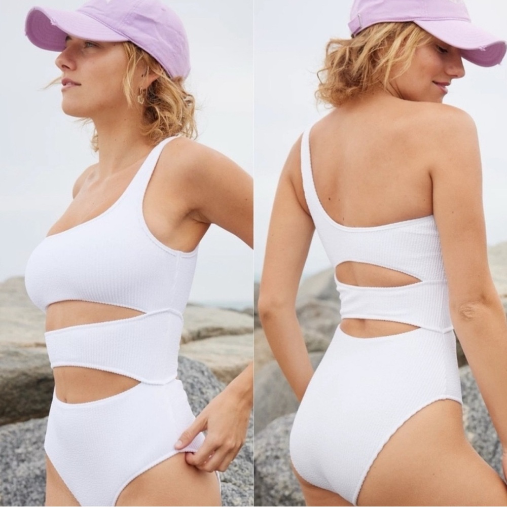 Aerie White One-Shoulder Cutout One Piece